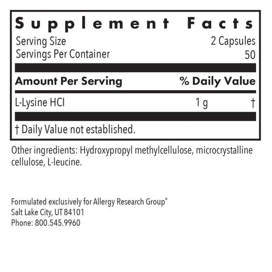 Allergy Research Group L-Lysine 500mg Capsules 100 Capsules