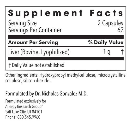 Allergy Research Group Liver Beef Natural Glandular Capsules 125 Capsules