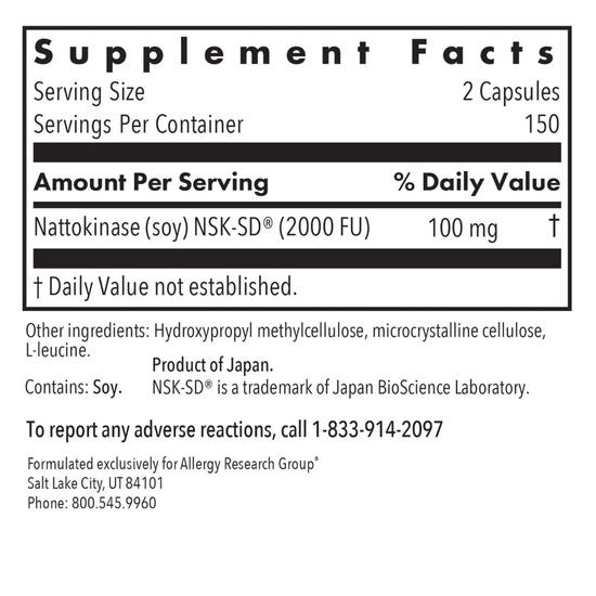 Allergy Research Group Nattokinase NSK-SD 50mg Capsules 90 Capsules