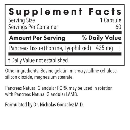 Allergy Research Group Pancreas Pork Natural Glandular Capsules 60 Capsules