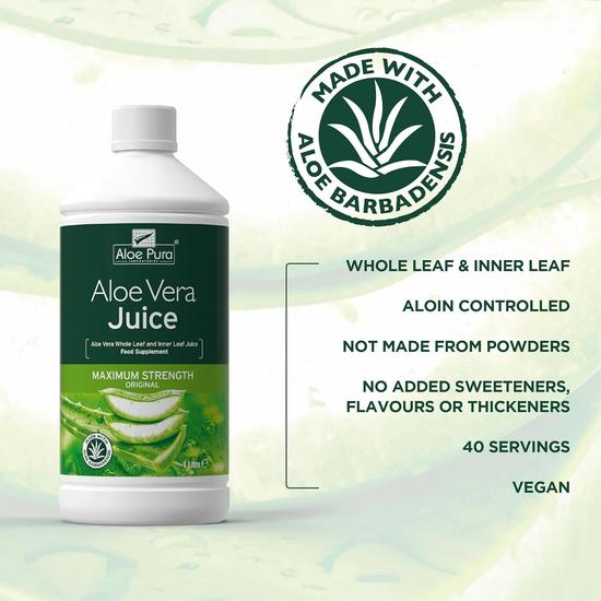 Aloe Pura Bio Active Aloe Vera Juice Maximum Strength Original 1 L