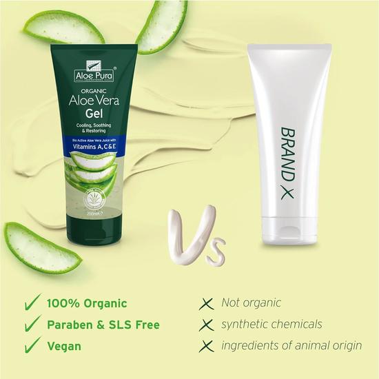 Aloe Pura Organic Aloe Vera Gel With Vitamins A C & E 200ml