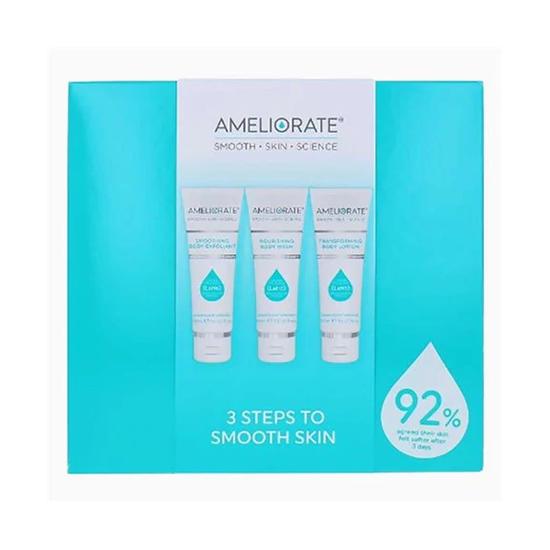 AMELIORATE 3 Steps To Smooth Skin Set Body Wash & Lotion With Body Exfoliant Kit