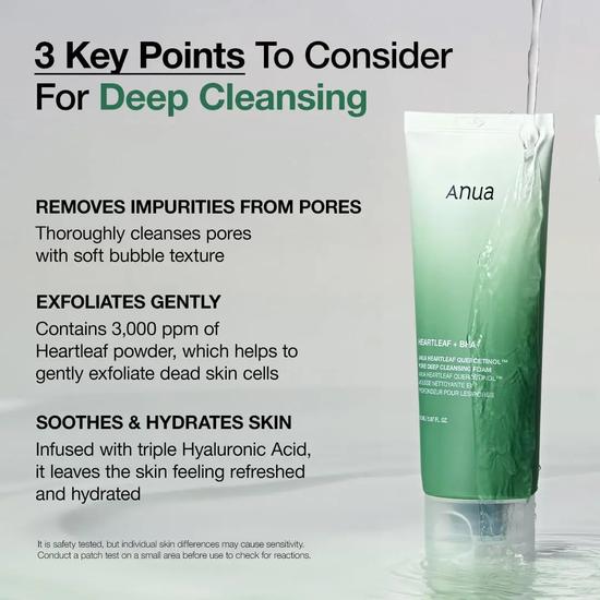 ANUA Heartleaf Quercetinol Pore Deep Cleansing Foam, Facial Cleanser, For Double Cleansing, BHA, Hyaluronic Acid, Glycerin, Face Wash, Blackhead Remover, Korean Skin Care,/5.07fl.oz 150ml