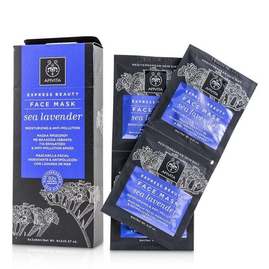 APIVITA Express Beauty Face Mask With Sea Lavender Moisturising & Anti-Pollution 6 x (2 x 8ml)