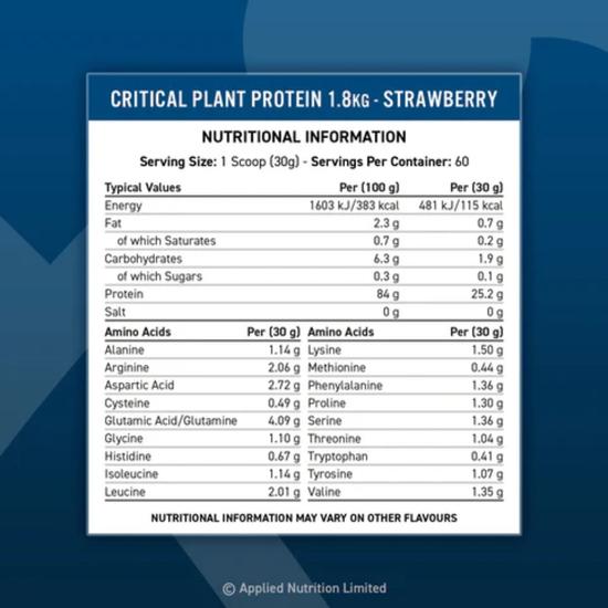 Applied Nutrition Critical Plant Protein Vanilla 1800g