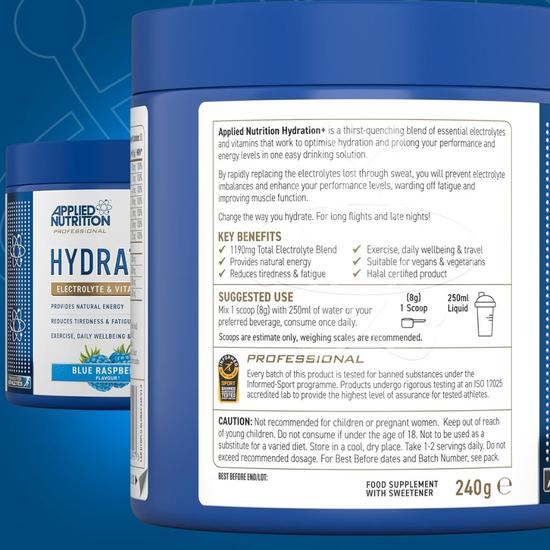 Applied Nutrition Hydration+ Blue Raspberry Powder 240g
