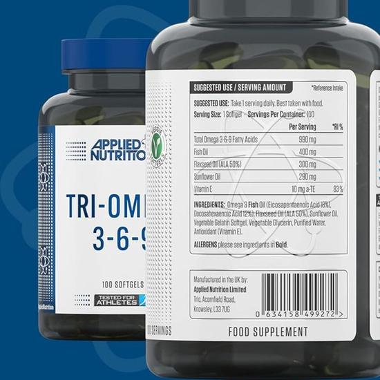 Applied Nutrition Tri-Omega 3-6-9 Softgels 100 Softgels