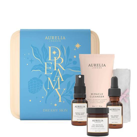 Aurelia London Dreamy Skin Set 30ml Miracle Cleanser, Single Muslin, 15ml Pillow Mist, 15ml Repair Night Oil, 30ml Revitalise Night Moisturiser