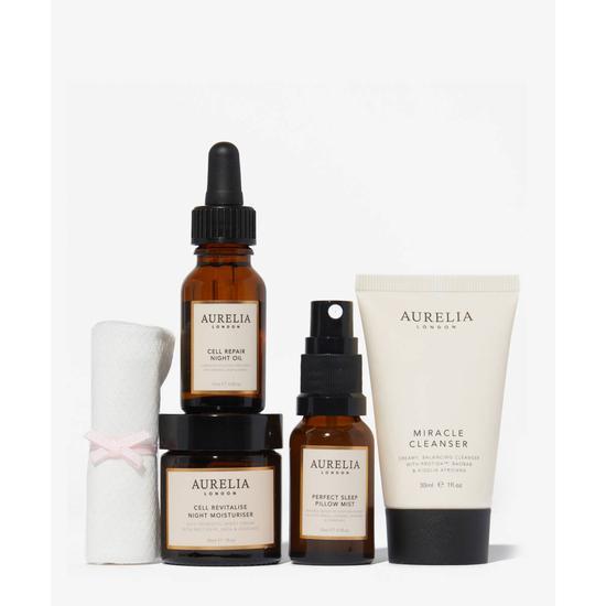Aurelia London Dreamy Skin Set 30ml Miracle Cleanser, Single Muslin, 15ml Pillow Mist, 15ml Repair Night Oil, 30ml Revitalise Night Moisturiser