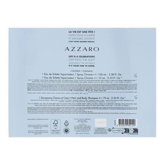 Azzaro Chrome Eau De Toilette 100ml, Eau De Toilette 10ml + Hair & Body Shampoo 75ml Gift Set 100ml