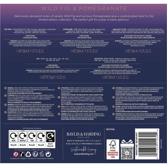 Baylis & Harding Limited Edition Wild Fig & Pomegranate Perfect Pamper Gift Set 300ml Body Wash, 300ml Shower Cream, 130ml Body Lotion & 100ml Body Butter