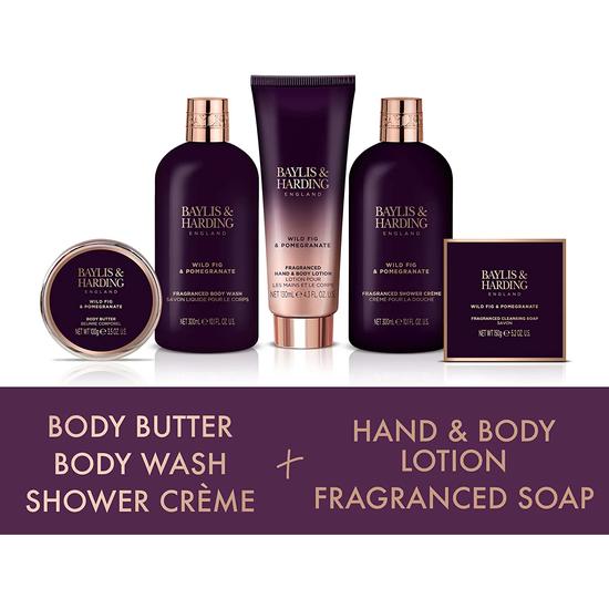 Baylis & Harding Limited Edition Wild Fig & Pomegranate Perfect Pamper Gift Set 300ml Body Wash, 300ml Shower Cream, 130ml Body Lotion & 100ml Body Butter