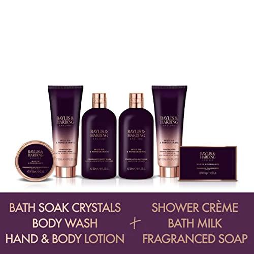 Baylis & Harding Limited Edition Wild Fig & Pomegranate Ultimate Luxury Pamper Bathing Gift Set 300ml Bath Milk, 300ml Body Wash & 150g Soap
