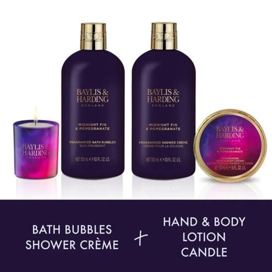 Baylis & Harding Midnight Fig & Pomegranate Luxury Candlelit Bathing Gift Set