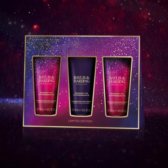 Baylis & Harding Midnight Fig & Pomegranate Luxury Hand Treats Gift Set 3 x 50ml Hand Cream