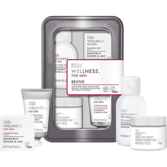 Baylis & Harding Wellness For Men His Essential Wellbeing Gift Set 100ml Body Wash, 50g Muscle Soak, 30ml Aftershave & 25g Soap