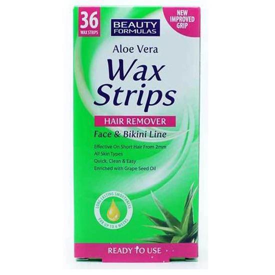 Beauty Formulas Aloe Vera Hair Remover Wax Strips Face & Bikini 36 Wax Strips