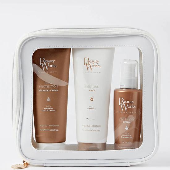 Beauty Works Restore & Replenish Gift Set 100ml Restore Mask, 100ml Blowdry Creme, 50ml Anti-Frizz Serum