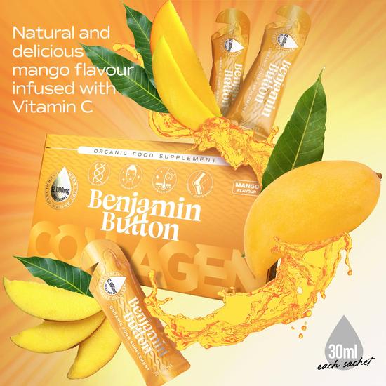 Benjamin Button 420x Mango 12, 000mg Marine Collagen Liquid Sachets