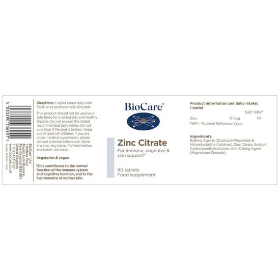 BioCare Zinc Citrate Tablets Cosmetify