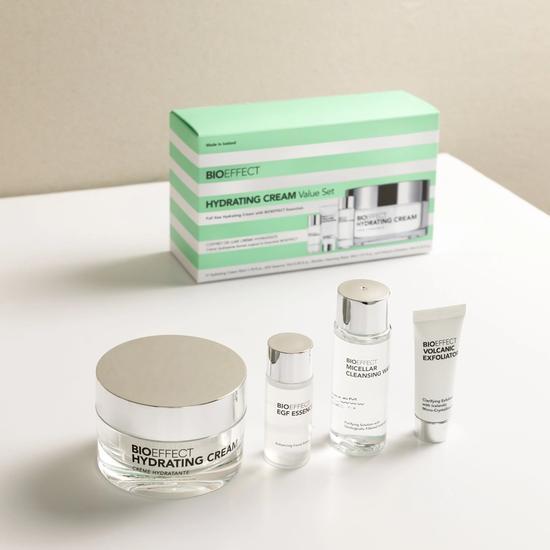 BIOEFFECT Hydrating Cream Value Set Micellar Cleansing Water 30ml, EGF Essence 15ml, Hydrating Cream 50ml + Volcanic Exfoliator 10m