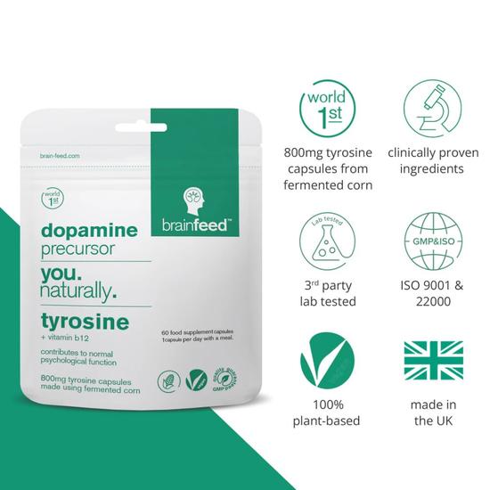 Brain Feed Dopamine Precursor Tyrosine 800mg Capsules 60 Capsules