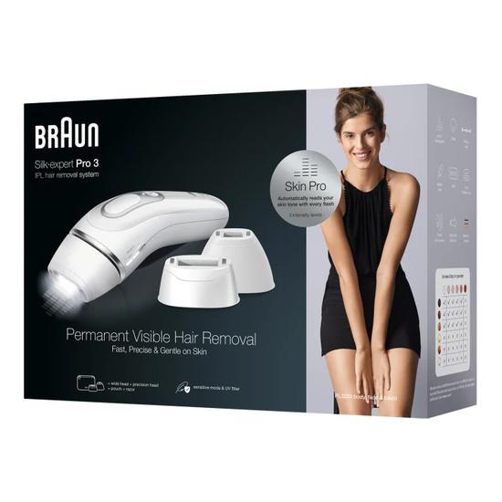 Braun Silk-expert Pro 3 PL3233 IPL Hair Removal Device 4 extras: wide head + precision head + venus razor + zip pouch
