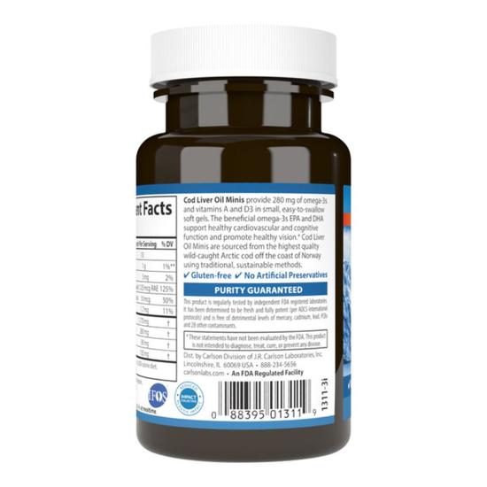 Carlson Labs Cod Liver Oil 280mg Mini Softgels 250 Softgels