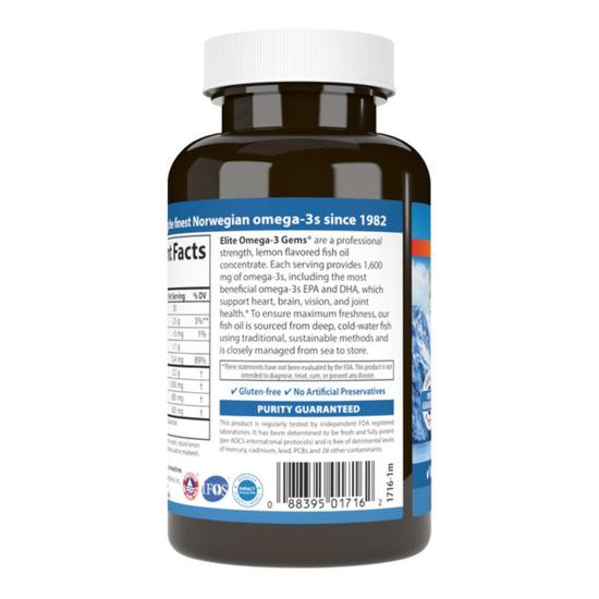 Carlson Labs Elite Omega-3 Gems 1600mg Natural Lemon Softgels + 30 90 Softgels