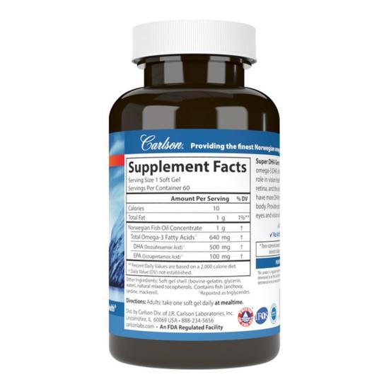 Carlson Labs Super DHA Gems 500mg Softgels+20 60 Softgels