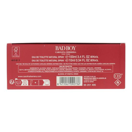 Carolina Herrera Bad Boy Eau De Toilette 100ml + Eau De Toilette 10ml Gift Set For Him 100ml