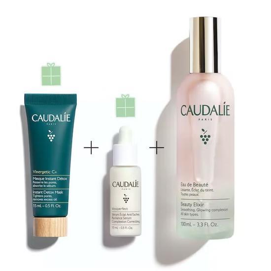Caudalie Detox & Glow Trio Set Vinergetic C+ Detox Mask + Vinoperfect Serum + Beauty Elixir