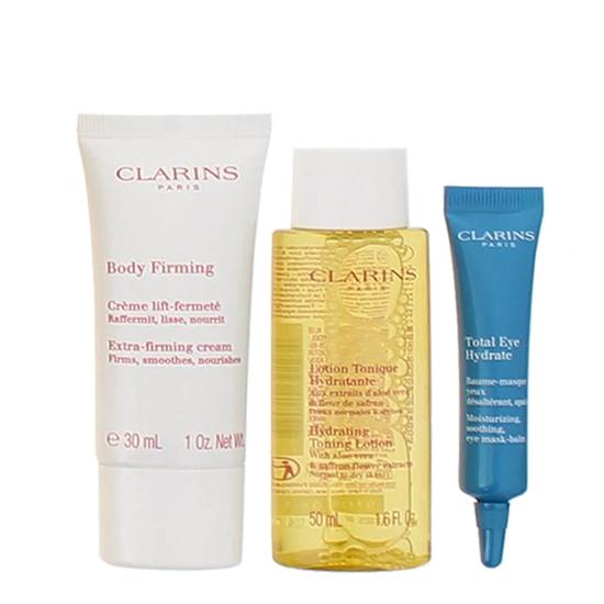 Clarins Skin Care Set Total Eyedrate 7ml + Toning Lotion 50ml + Body Firming 30ml + Pouch