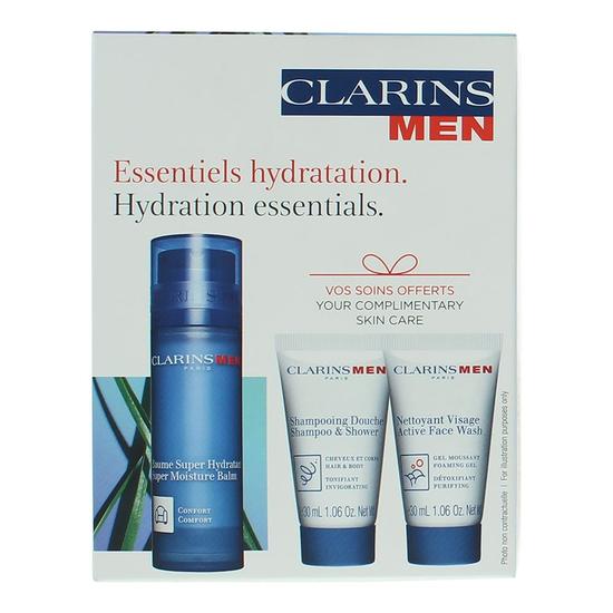 ClarinsMen Hydration Essentials Gift Set Face Balm Shower Gel, Face Wash 50ml