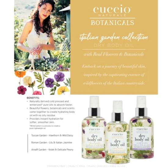 Cuccio Hydrating Dry Body Oil Italian Garden Range Hawthorn & Wild Daisy