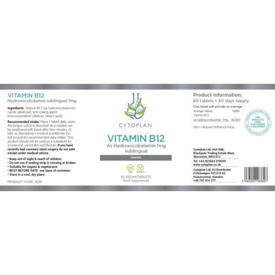 Cytoplan B12 Hydroxycobalamin 1mg Sublingual Tablets 60 Tablets