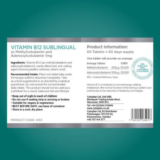 Cytoplan B12 Methylcobalamin & Adenosylcobalamin Sublingual Tablets 60 Tablets