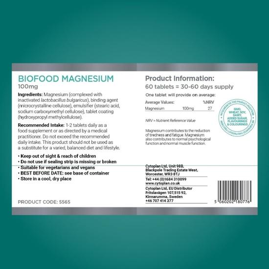 Cytoplan Biofood Magnesium 100mg Tablets 60 Tablets