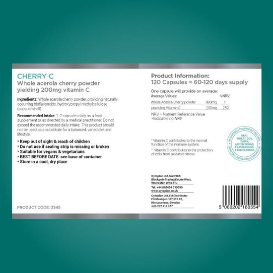 Cytoplan Cherry C Wholefood Vitamin C 200mg Capsules 60 Capsules