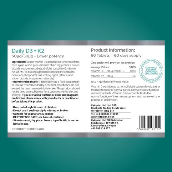 Cytoplan Daily D3 + K2 50ug/50ug Tablets 60 Tablets