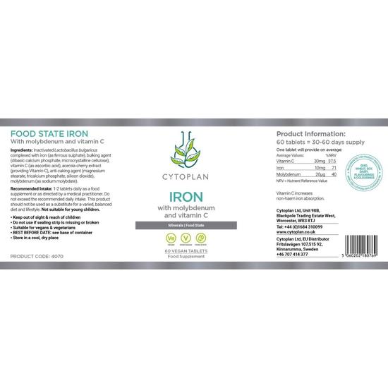 Cytoplan Iron/Molybdenum 10mg 20ug + Vitamin C Tablets 60 Tablets