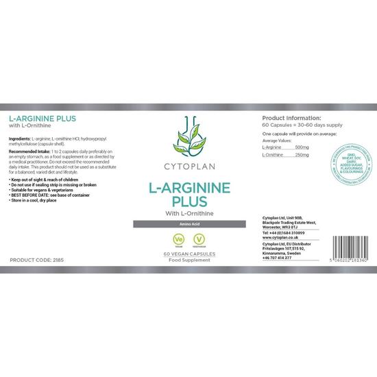 Cytoplan L-Arginine Plus With L-Ornithine 500mg/250mg Capsules 60 Capsules