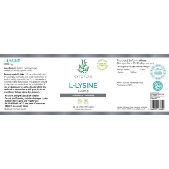 Cytoplan L-Lysine Capsules 30 Capsules