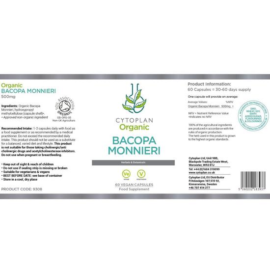 Cytoplan Organic Bacopa Monnieri Capsules 60 Capsules