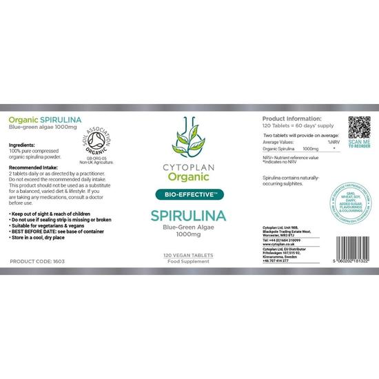 Cytoplan Organic Spirulina 500mg Tablets 120 Tablets