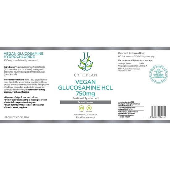 Cytoplan Vegan Glucosamine Hcl 750mg Glucosagreen Capsules 60 Capsules