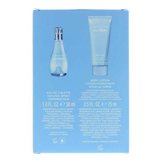 Davidoff Cool Water For Her Eau De Toilette Gift Set 30ml Eau De Toilette + 75ml Body Lotion