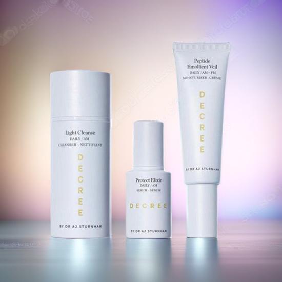 Decree AM Essentials Light Cleanse + Protect Elixir + Peptide Emollient Veil