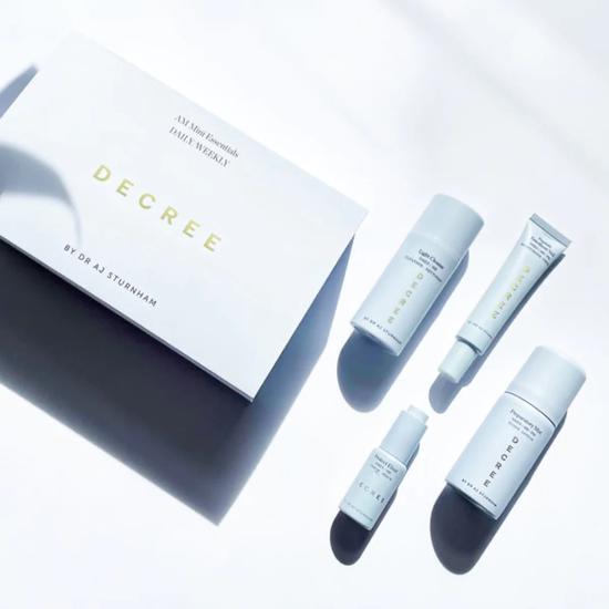 Decree AM Mini Essentials Light Cleanse + Preparatory Mist + Protect Elixir + Peptide Emollient Veil